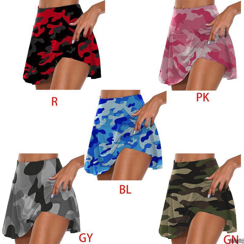 Ladies High Waist Fitted Sports Culottes Camouflage Pleated Golf Skirt With Shorts Women's