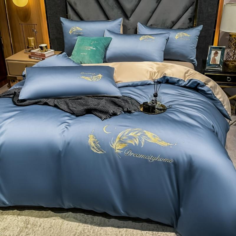 4pcs Solid Color Bedding Set Cotton Sheets For Bed Linen Embroidery Duvet Cover Quality And Pillowcases Sets