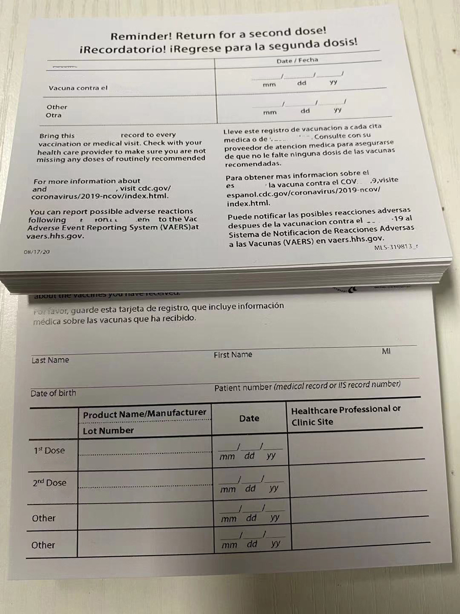 4*3inch Paper Vaccination Card Files Vated Record Cards Business Cards Fill the Information yourself Blank CDC Paper Card
4*3inch Paper Vaccination Card Files Vated Record Cards Business Cards Fill the Information yourself Blank CDC Paper Card