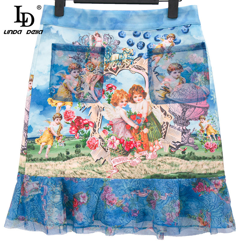 Autumn Fashion Runway Short Skirt Sets Women's Long sleeve Print Shirt and Slim Mermaid Skirts Two Piece Suit 210522