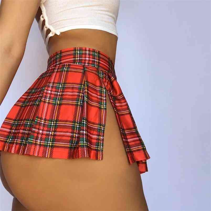 Japanese Night Party Sexy Plaid Bottoms High Split Mini Skirts Womens Preppy Scottish Grid Skirts Clubwear Beach Micro Skirt D30 210408