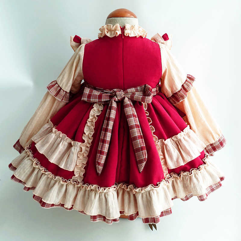 Spring Dresses For Kids Girl 2021 Baby Little Girls Long Sleeve Red Vintage Lolita Princess Dress Clothes For Birthday Party Q0716