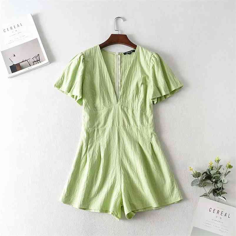 Women' Summer green Jumpsuit Casual Slim Short Sleeve V-Neck Beach Rompers Sleeveless Sexy Playsuit 210524
Women' Summer green Jumpsuit Casual Slim Short Sleeve V-Neck Beach Rompers Sleeveless Sexy Playsuit 210524