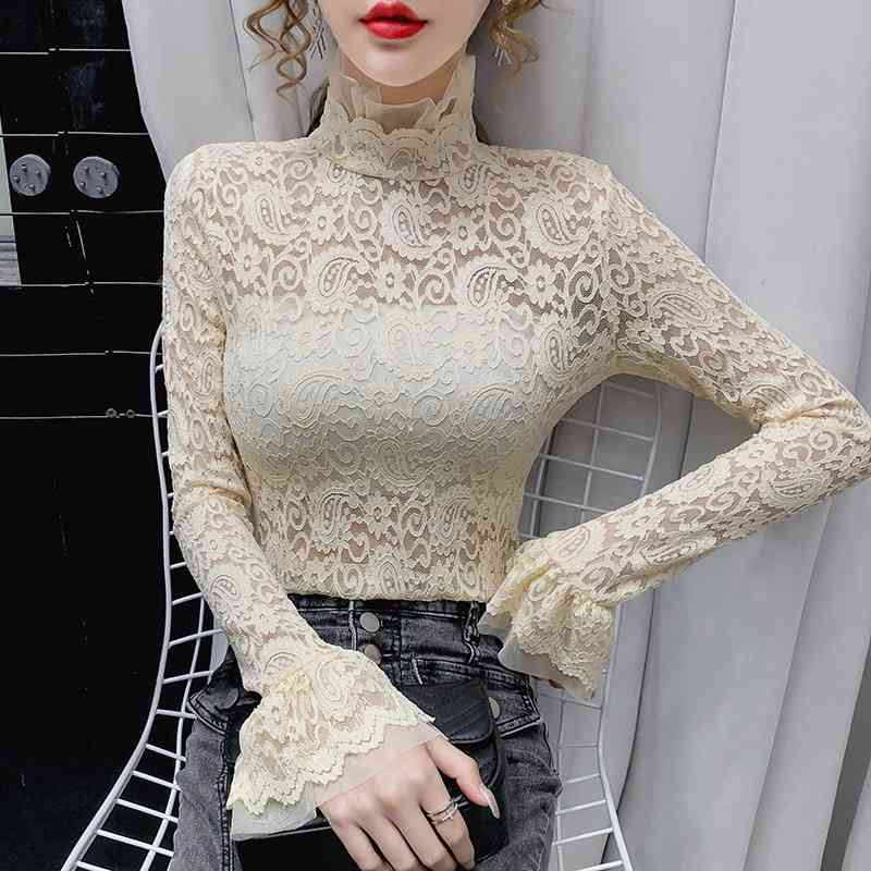 Transparent Korean Women Lace Blouse 3 Colors Female Bottoming Blouses Long-sleeve Plus Size Turtleneck Shirt 210603, White
Transparent Korean Women Lace Blouse 3 Colors Female Bottoming Blouses Long-sleeve Plus Size Turtleneck Shirt 210603, White