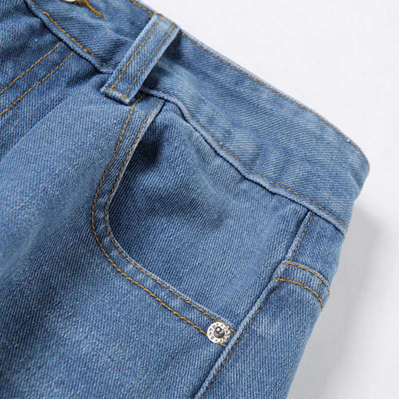 2XL Wide Leg Jean Holes Ripped Hollow Out High Waist Zipper Fly Denim Blue Black Vintage Pants 210809