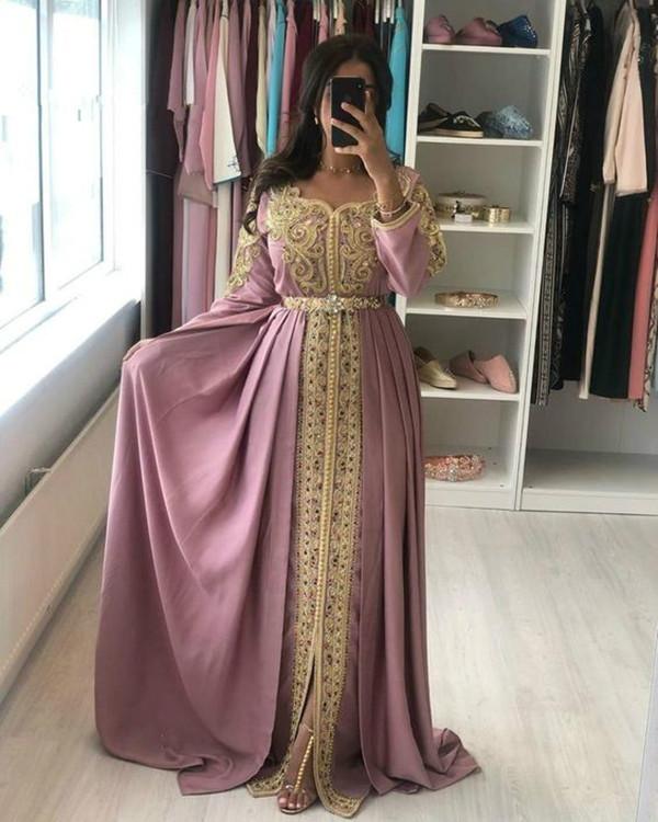 Caftan Morocco Evening Dresses White Abaya Dubai Formal Evening Gowns With Sleeves A Line Beaded Applique Prom Dress Muslim