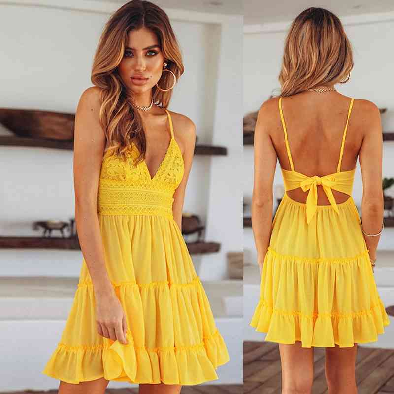 Boho vestido de feminino sexy strappy rendas branco mini vestidos senhoras praiafesta sundress 210428