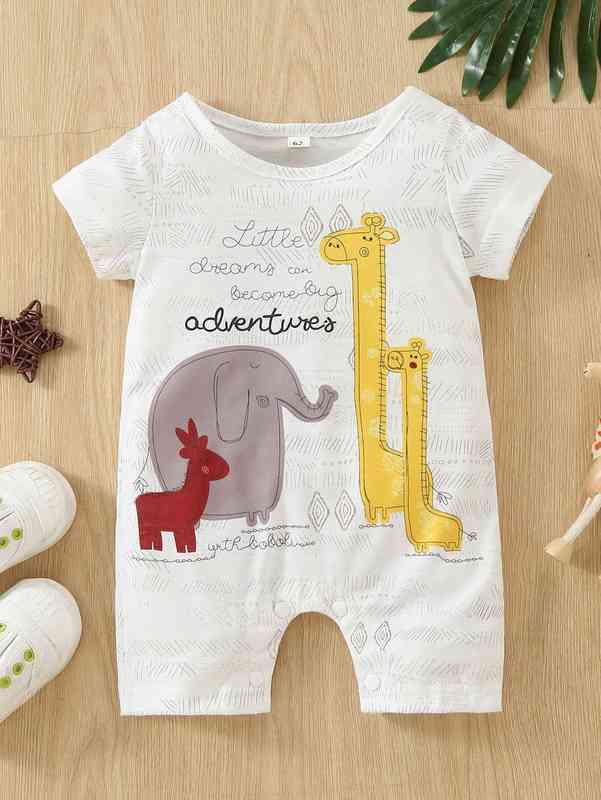 Baby Letter & Elephant Print Romper SHE