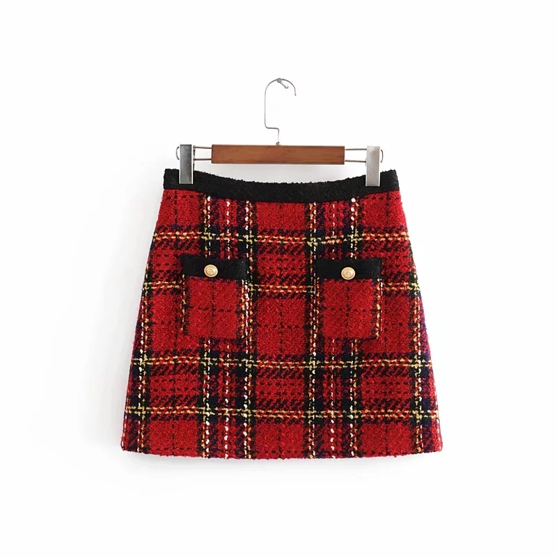 Winter vintage red tweed blazer women plaid coat Vintage thick office suit jacket sprint women blazers and jackets 210330