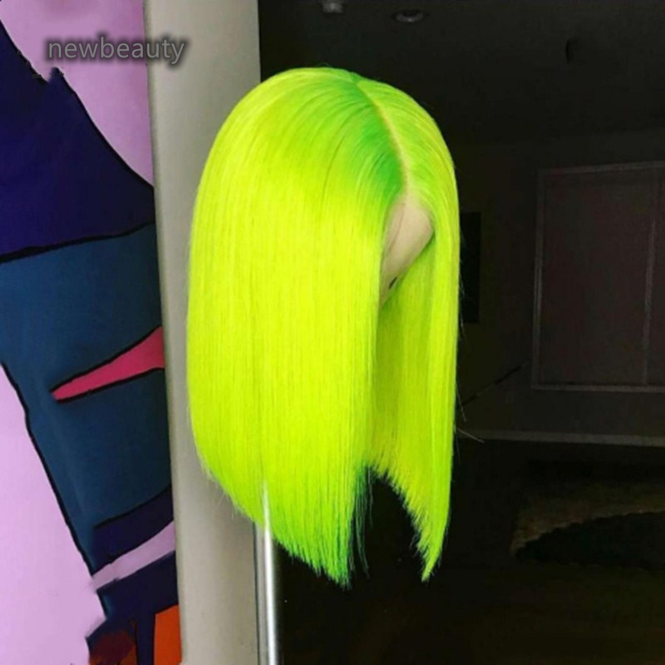 150 Density Middle Part Green Color Synthetic Lace Front Wigs For Black Women Short Straight Pre Plucked Hair Wig