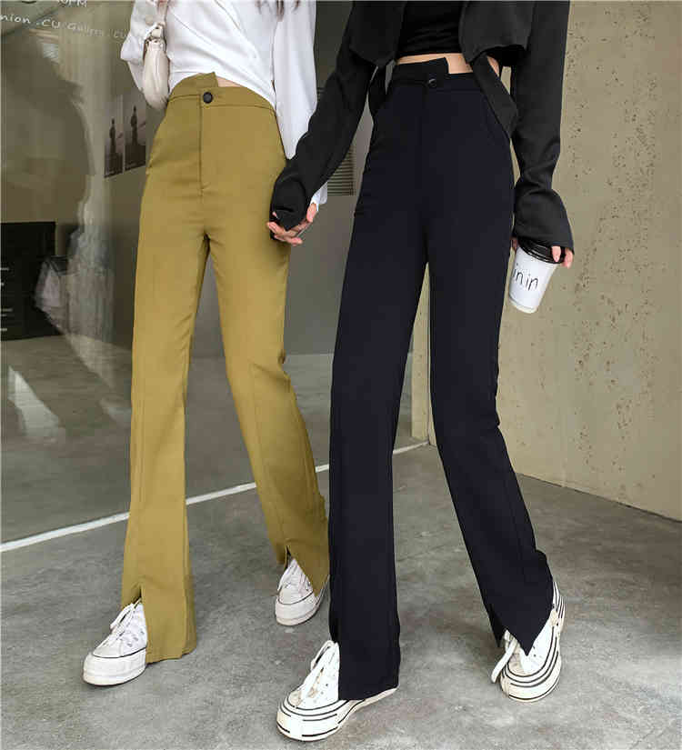 Pants & Capris Straight Tight Black High-waisted Flared Pant Women Oversize Mujer Pantalones All-match Sexy Street Retro 210429