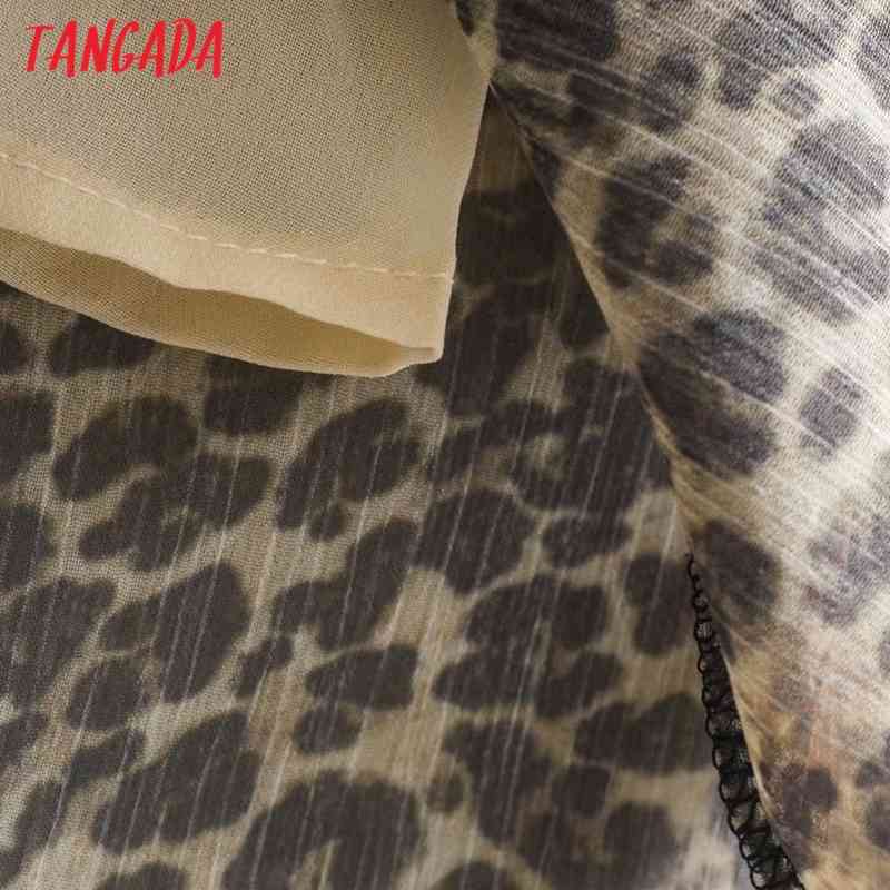 Women Leopard Animal Chiffon Long Sleeve Ladies Vintage Mini Dress Vestidos XN303 210416