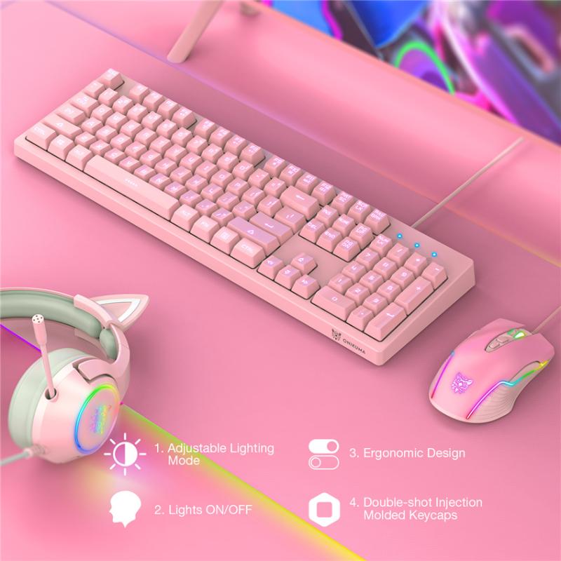 Keyboard Mouse Combos Pink Mute And Set Girls Cute Wired Gaming Suitable For Notebook Desktop PC Typing Office