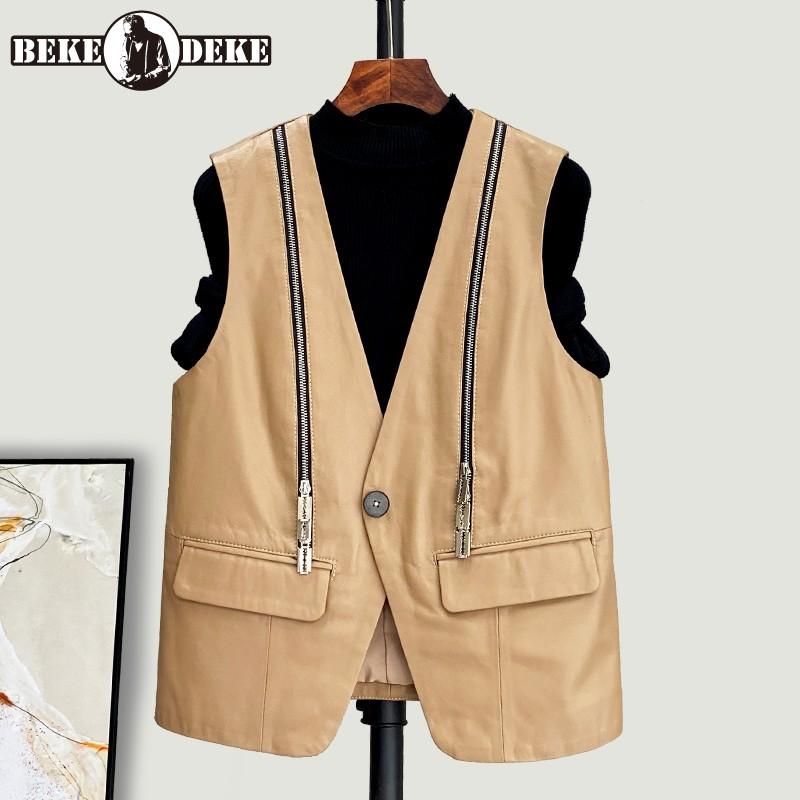 Women's Vests Genuine Leather Vest Women V-Neck Slim Single Button Waistcoat Designer Zipper Office Lady Sheepskin Sleeveless Jackets M-3XL, Black;white
Women's Vests Genuine Leather Vest Women V-Neck Slim Single Button Waistcoat Designer Zipper Office Lady Sheepskin Sleeveless Jackets M-3XL, Black;white