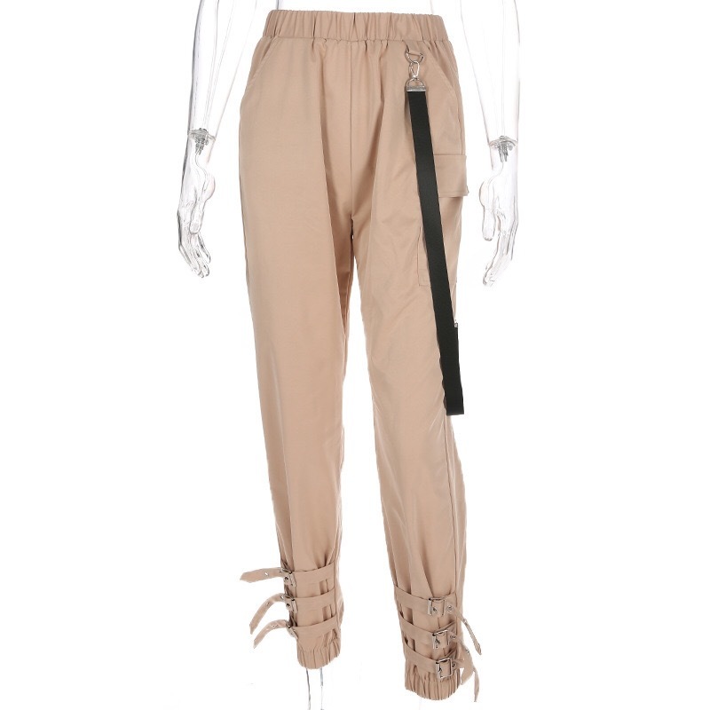 Boyfriend Style High Waist Elastic Cuff Safari Pants Woman Street Hip hop Loose Unisex Trousers Long Casual Cargo 210429