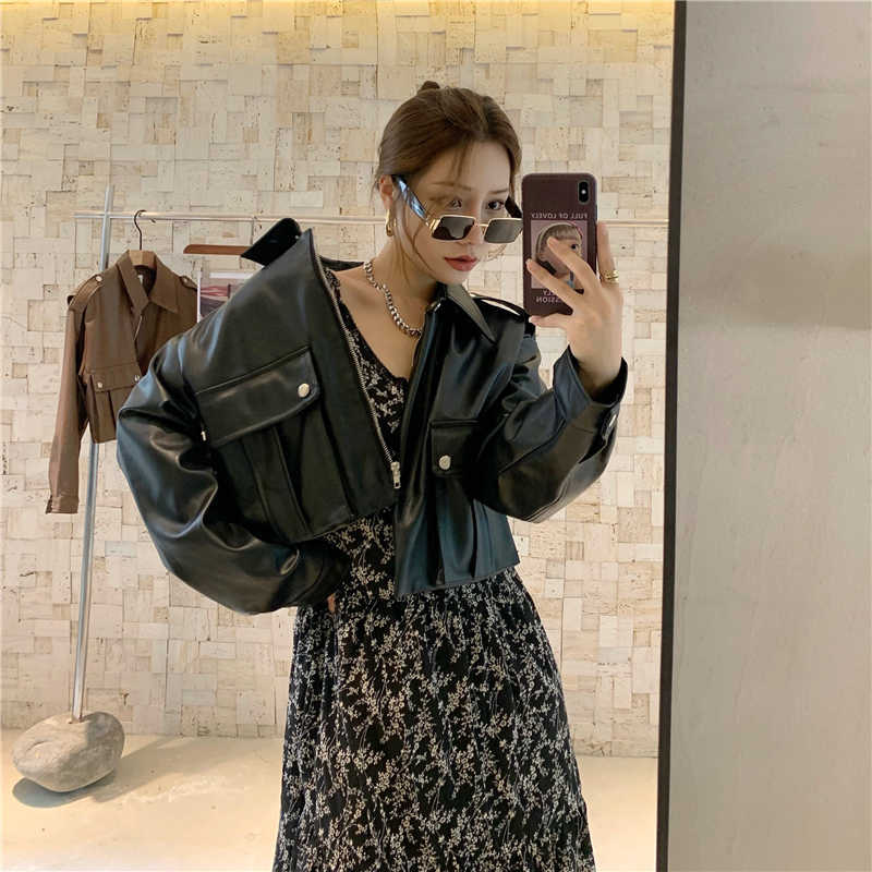 Leather Jacket Women Korean High Street Moto Biker Zipper Jacket Female Spring Loose Streetwear Large Size Women's Clothing 210908