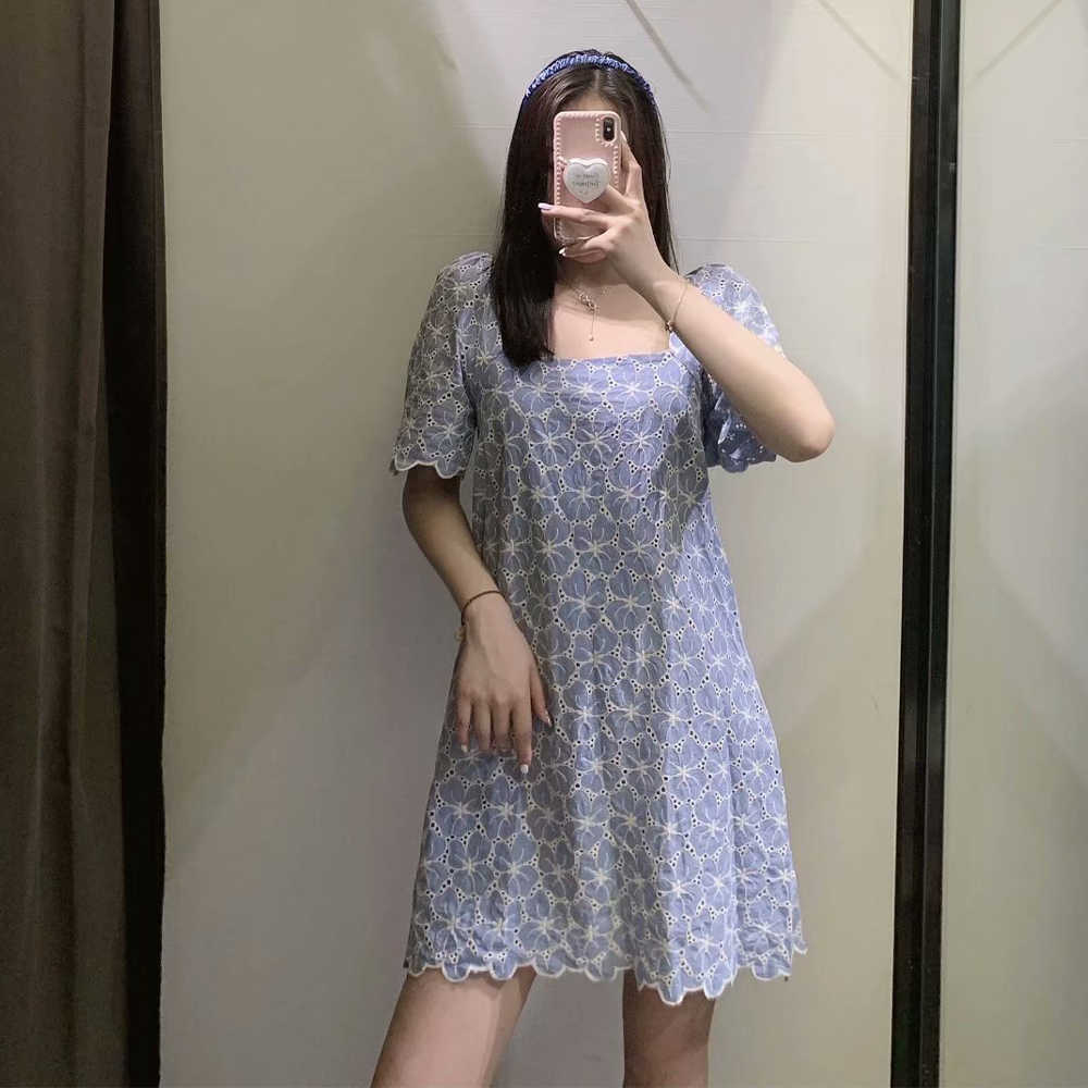 Summer Dress Women Puff Sleeve Dress elegant Casual Fashion Chic Lady Embroidery Vintage Dresses Woman Robe Femme 210709