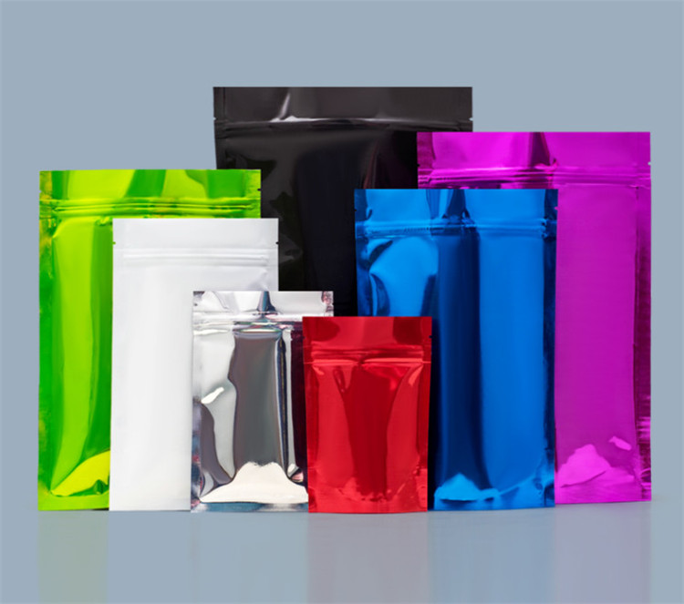 300pcs Flat Bottom Glossy Aluminum Foil Zip Lock Packaging Bag Resealable Coffee Snack Powder Beans Cereals Corn Heat Sealing Trial Gift Pouches