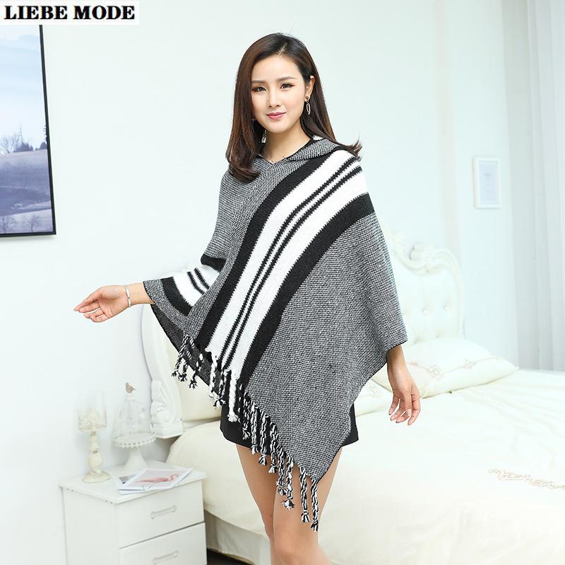 Autumn Winter Warm Cloak Striped Shawl Wraps Scarfs For Ladies Tassel Batwing Hooded Pullover Sweater Ponchos And Capes Knitted Scarves, Blue;gray
Autumn Winter Warm Cloak Striped Shawl Wraps Scarfs For Ladies Tassel Batwing Hooded Pullover Sweater Ponchos And Capes Knitted Scarves, Blue;gray