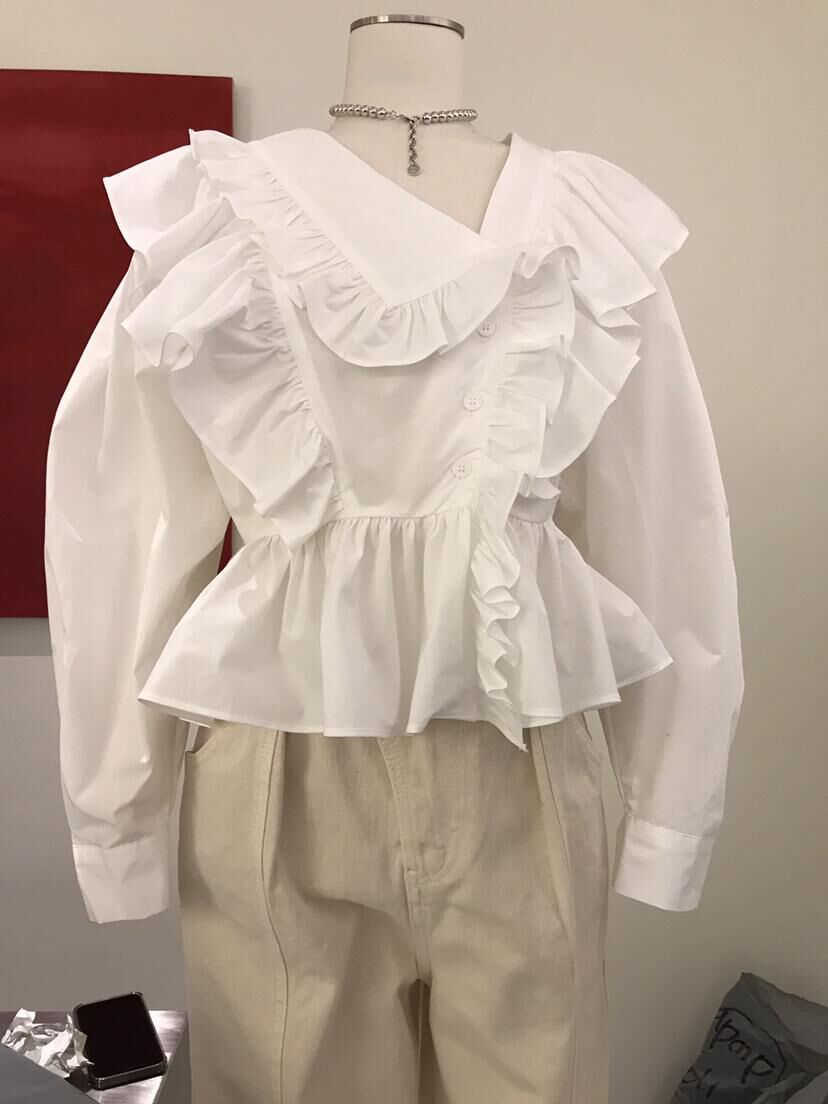Spring Fashion Design Solid All Match Slim Ruffles Patchwork Peter Pan Collar Full Shirt Womens Tops 210615, White
Spring Fashion Design Solid All Match Slim Ruffles Patchwork Peter Pan Collar Full Shirt Womens Tops 210615, White