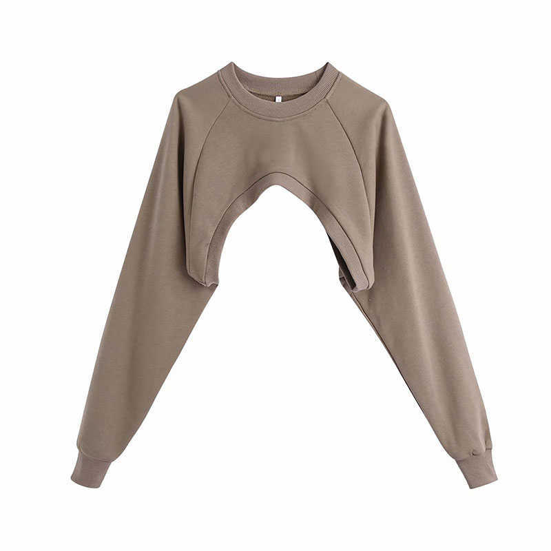 Sweatshirt Women Arm Warmer Asymmetric Cropped Vintage High Neck Long Sleeve Female Pullover Chic Top 210628