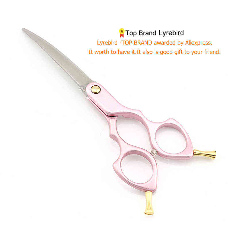 Pet dog Grooming Scissors Curve 6 Inch Curved Pink Golden or Blue Handle Super Japan 440C Lyrebird TOP CLASS 220121