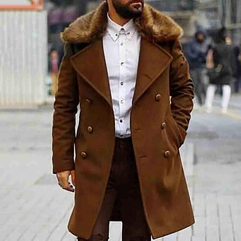 Men's Wool & Blends Men Trench Coat Long Jacket Fleece Outwear Formal Office Work Casual Peacoat