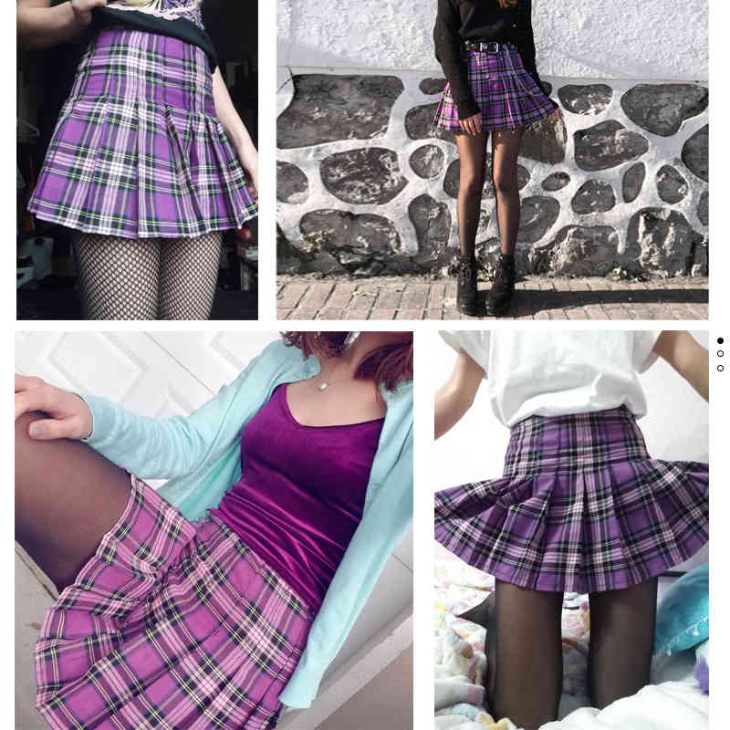 Women's Skirts Korean Style High Waist Plus Size Harajuku A-line Pleated Plaid Mini Woman Skirts Mujer Faldas Mujer Moda 210408