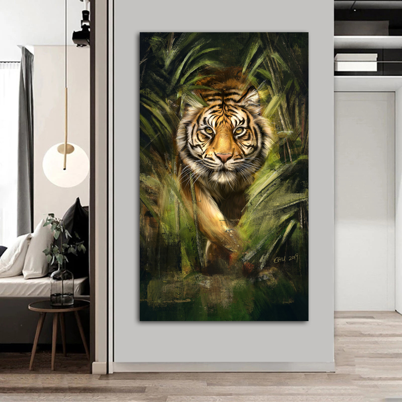 Tiger In The Jungle Poster Wall Art For Living Room Canvas Prints Wall Painting Modern Home Decor Animal Pictures Cat Quadros