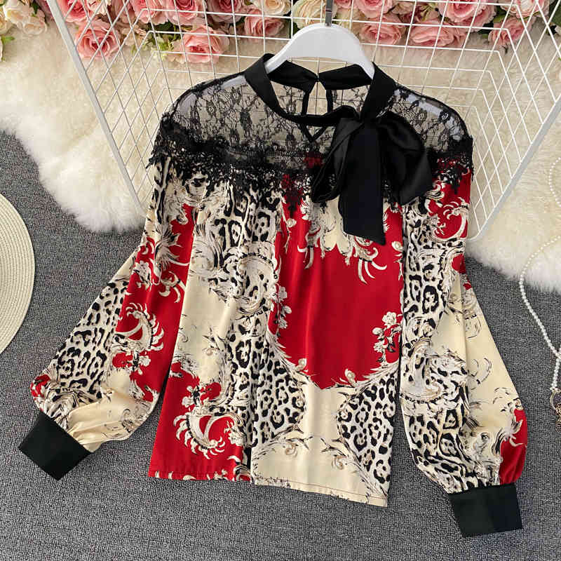 Lantern Sleeve Chiffon Shirt Women's Spring Korean Temperament OL See though Lace Patchwork Printted Shirts Blouse 210525, Black
Lantern Sleeve Chiffon Shirt Women's Spring Korean Temperament OL See though Lace Patchwork Printted Shirts Blouse 210525, Black