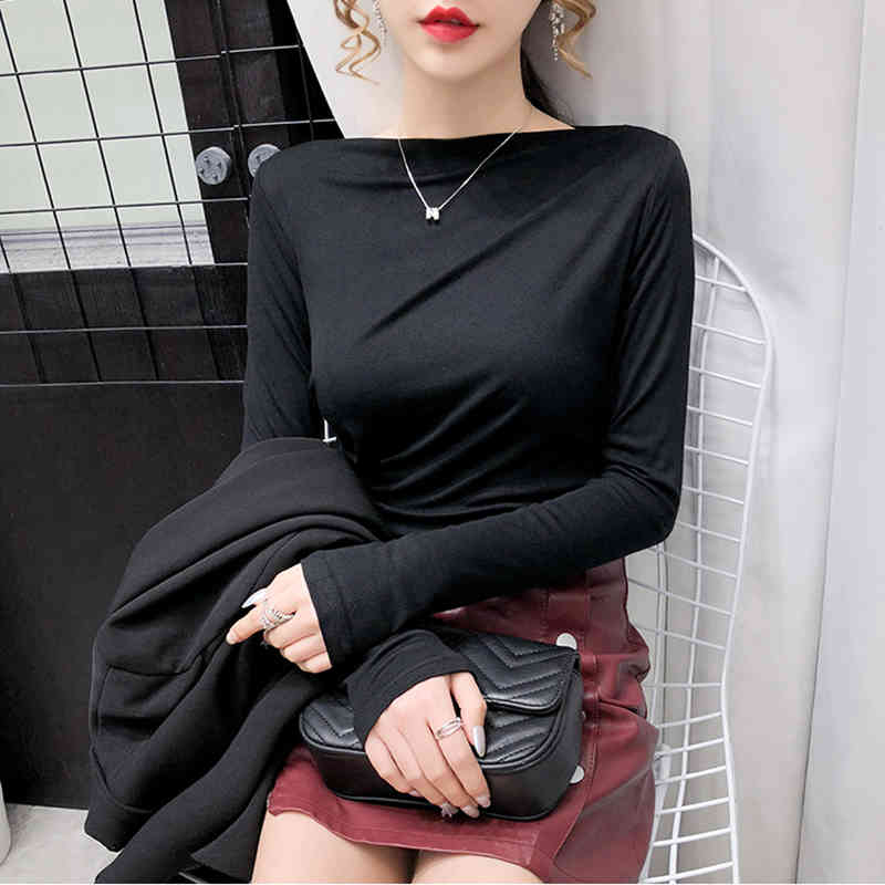 Autumn Long Sleeve Solid Cotton Women Blouses Slash Neck White Blouse Casual Loose Pullover Oversized Shirt Blusas 11086 210512