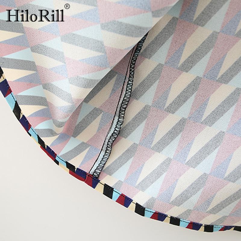 HiloRill Geometric Print Vintage Long Shirt Dress Women Office Wear Elegant Bow Tie Turn Down Collar Casual Vestido Dresses
