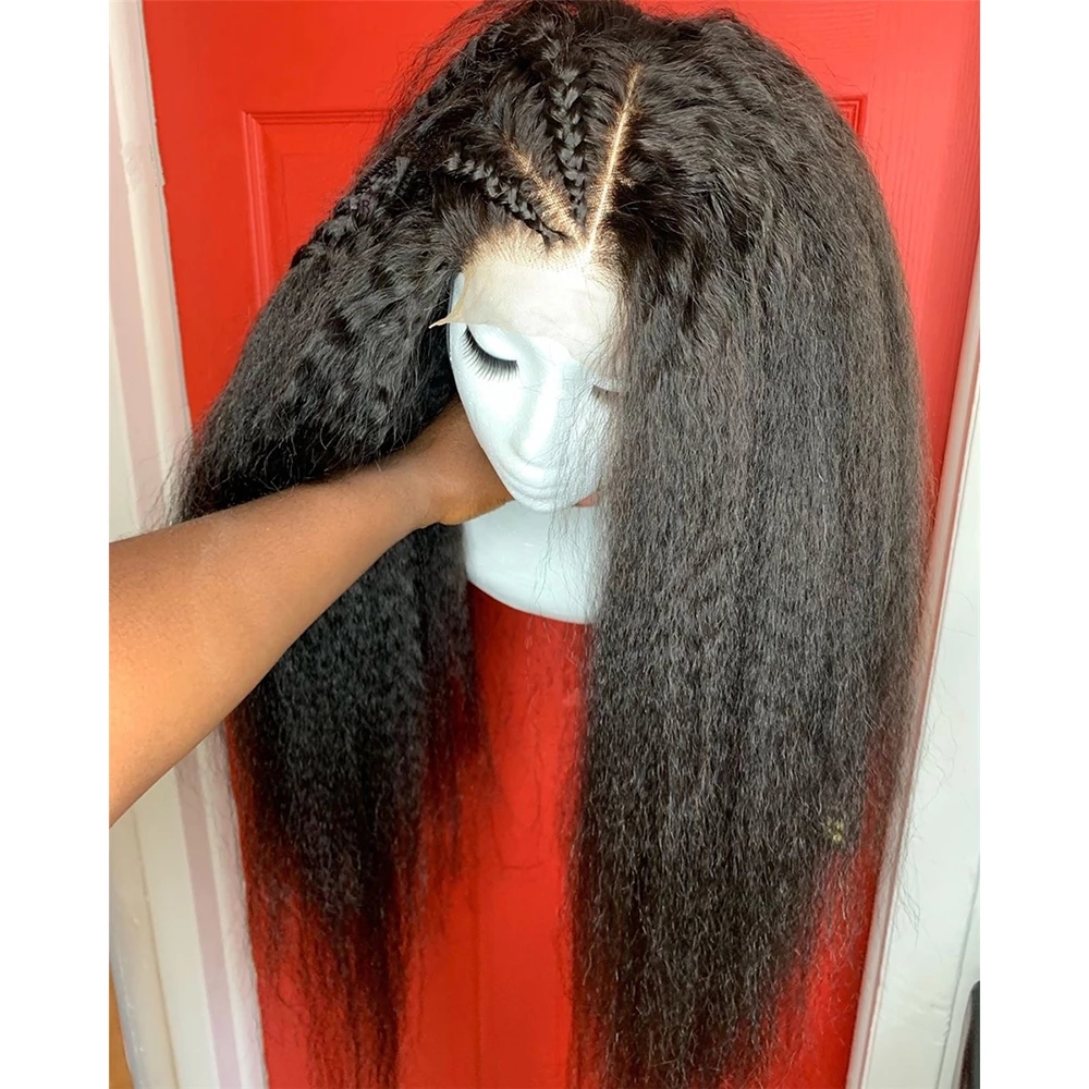 Yaki Straight Synthetic Lace front wig Free Part 180% Density Heat Resistant Fiber With Baby Hair For Women
