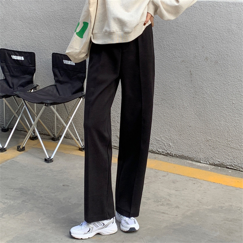 OL Minimalist High Waist Wide Leg Woolen Pants Women Autumn Winter Work Solid Casual Straight Suit Trousers 210421