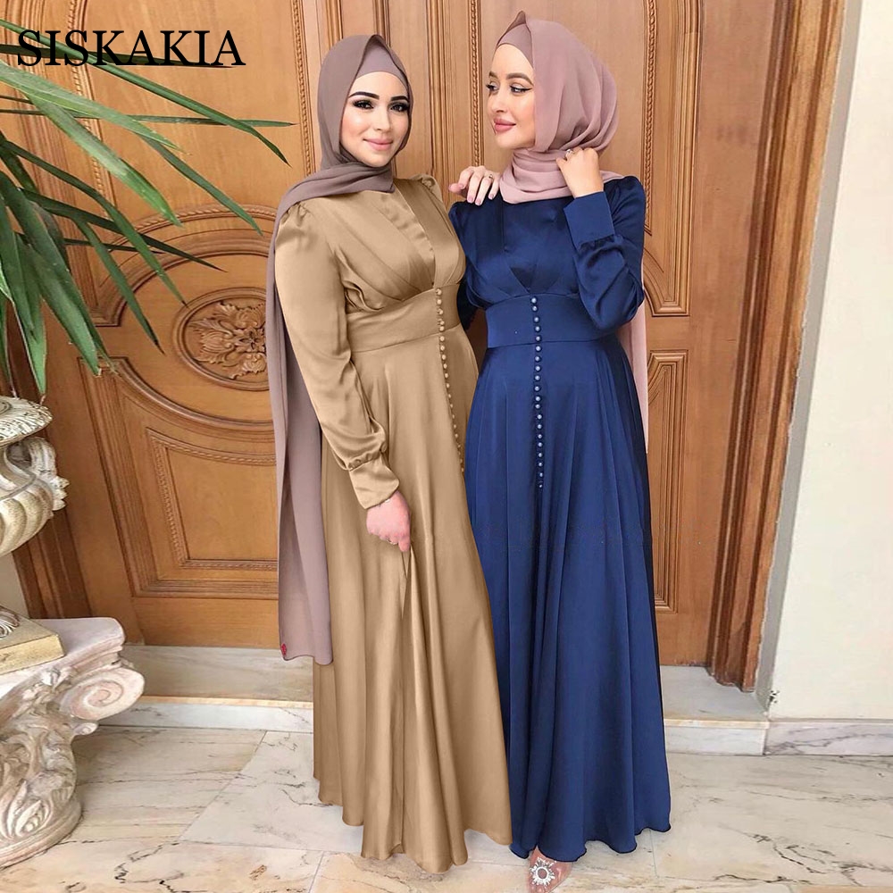 Siskakia Satin Hijab Dress for Women 2021 New Ramadan Eid Mubarak Elegant Solid Slim Waist Swing Arabic Turkey Muslim Clothes
Siskakia Satin Hijab Dress for Women 2021 New Ramadan Eid Mubarak Elegant Solid Slim Waist Swing Arabic Turkey Muslim Clothes