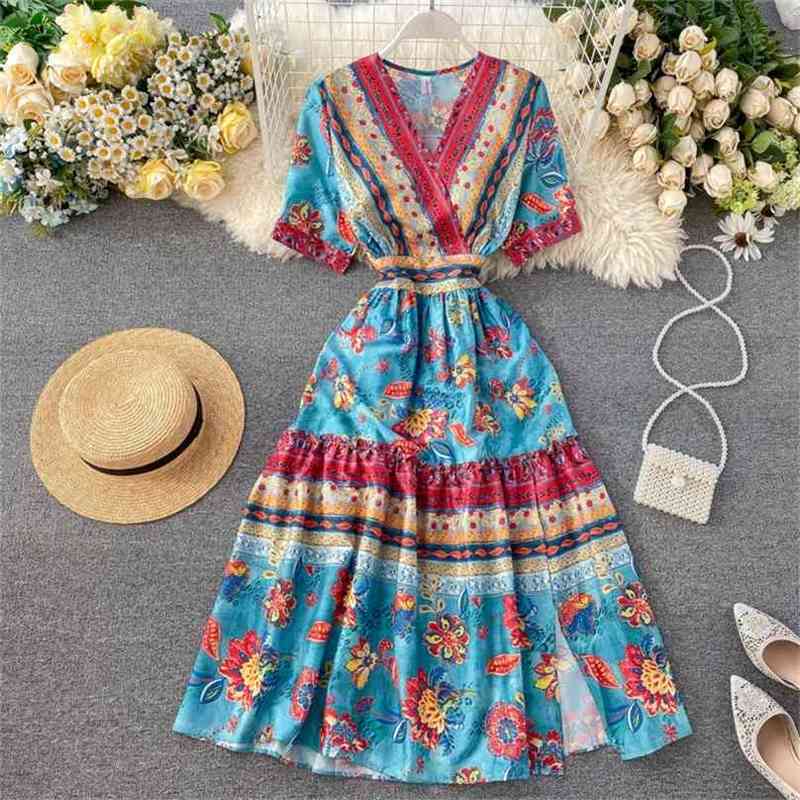 Retro Women Dress Vestidos Mujer Summer Short Sleeve Slim V-neck Vintage Printed Dresses Ladies Elegant Casual Robe 210525
Retro Women Dress Vestidos Mujer Summer Short Sleeve Slim V-neck Vintage Printed Dresses Ladies Elegant Casual Robe 210525