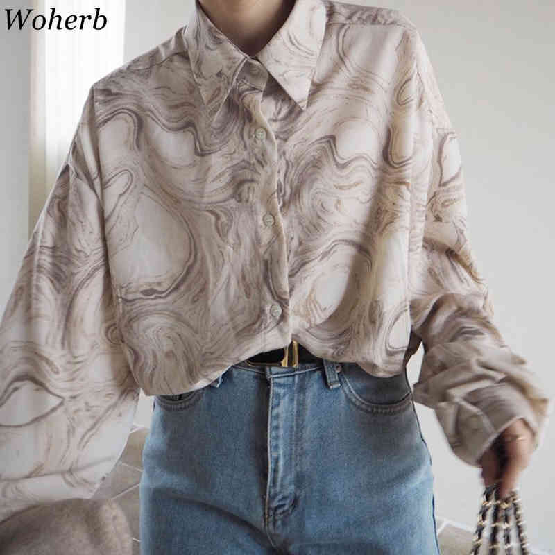 Women Vintage Print Blouse Shirt Spring Summer Long Sleeve Korean Causal Blusas Fashion Elegant Tops Clothing 210519