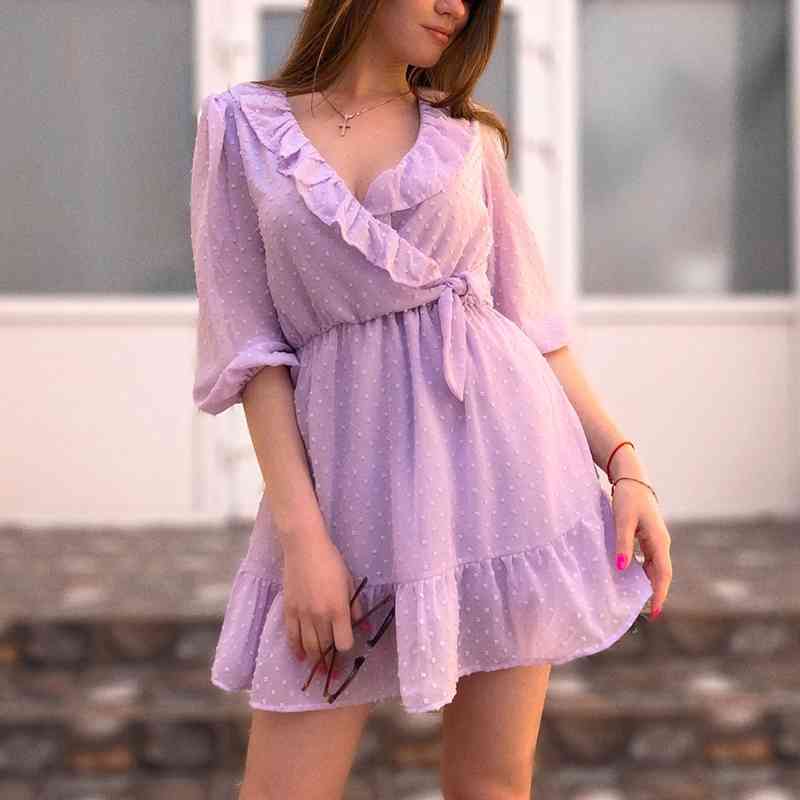 vintage women elegant ruffles midi dress fashion ladies sweet flocking boho es party female cute girls chic 210430