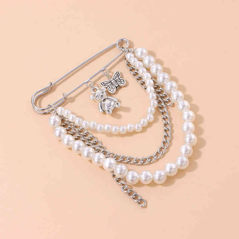 Brooch Jewelry Products Butterfly Bear Pearl Chain Fashion Multi Element Pin Accessories