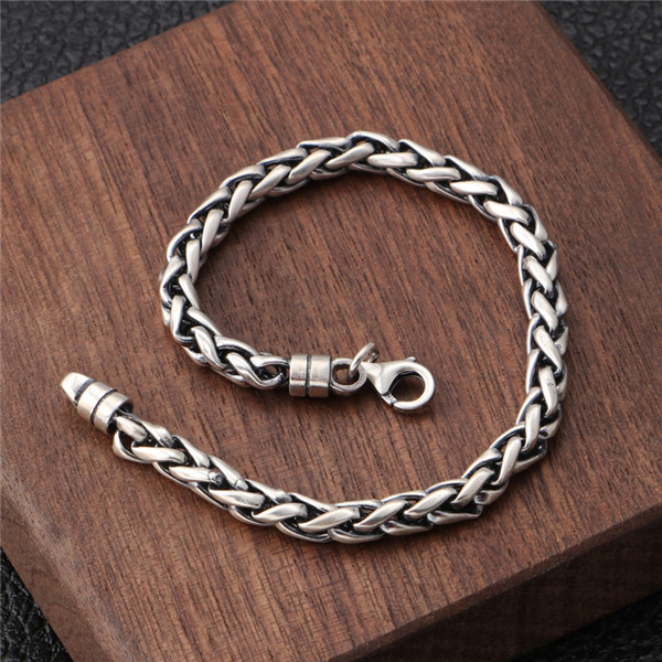 925 Sterling silver Braided foxtail link chain bracelets 5mm American European antique handmade vintage designer luxury jewelry accessories gifts