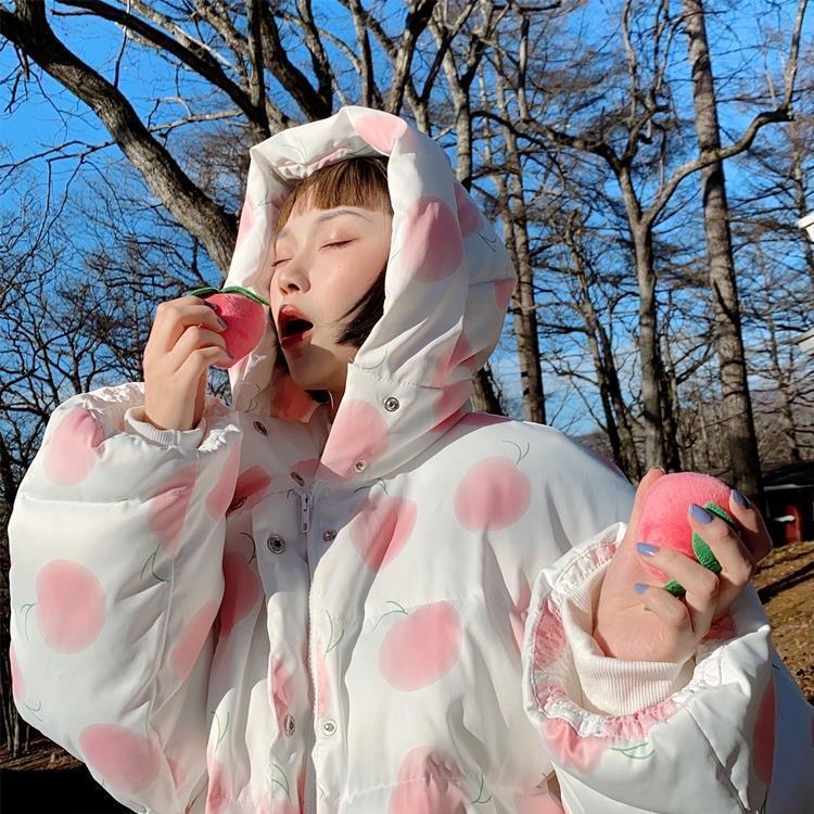Japanese Harajuku Wadded Jackets Cartoon Print Kawaii Cute Female Hooded Sweet Padded Coat Fashion Outwear Tops 210422