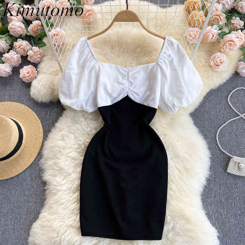 Kimutomo Vintage Puff Sleeve Dress Women Classic Black and White Contrast Stitching Slim Summer Mini Vestido Elegant 210521
Kimutomo Vintage Puff Sleeve Dress Women Classic Black and White Contrast Stitching Slim Summer Mini Vestido Elegant 210521
