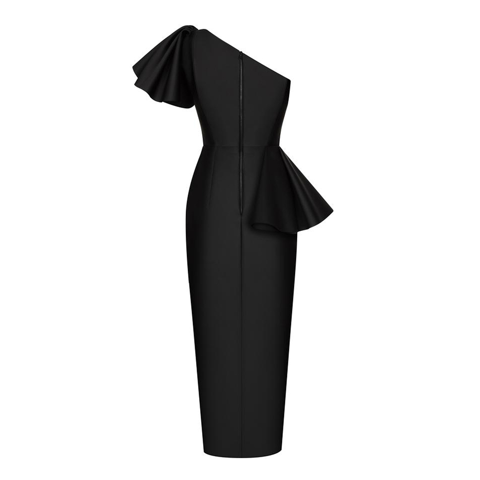 Free Women Ruffled Bandage Dress Sexy Slant Collar Sleeveless Bodycon Split Club Runway Party Midi 210524
