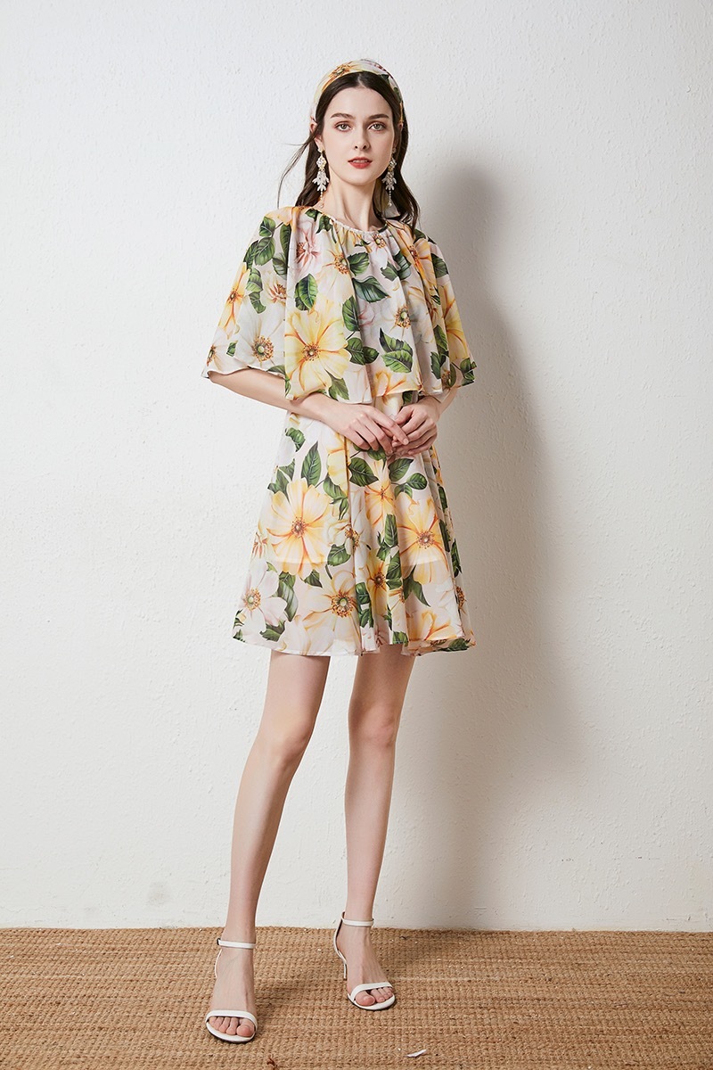 summer mini dress chiffon holiday casual loose dresses for women lady chic floral printed paris fashion vestido de mujer 210421