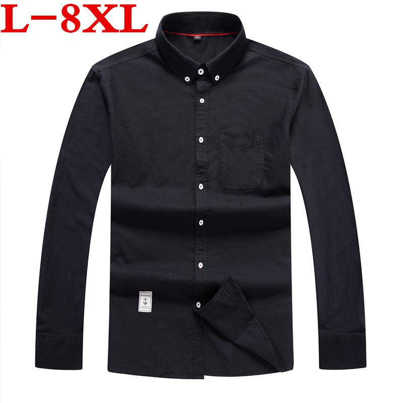 6XL Plus Size Cotton Long Sleeve Men Dress Shirt Loose Fit Male Solid Black Formal Business Casual Office Work Men&#039;s Shirts от DHgate WW