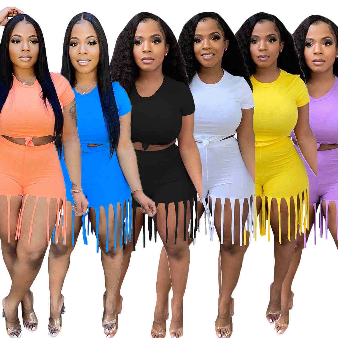 Women Tracksuits 2022 Summer Designer Fashion Round Neck Solid Color Slim Fit Short Sleeve T-shirt + Tassel Shorts Jogging Suits Sportswear Plus Size, Orange
Women Tracksuits 2022 Summer Designer Fashion Round Neck Solid Color Slim Fit Short Sleeve T-shirt + Tassel Shorts Jogging Suits Sportswear Plus Size, Orange