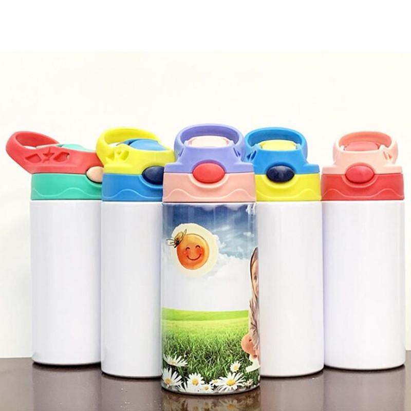 5 Colors 12oz Water Bottle Sublimation Children Straight Sippy Cup Mugs Stainless Steel Insulated Kids Home Travel Portable Mug