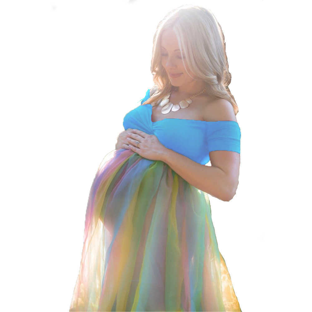 Maternity Photography Props Pregnancy Cloth Cotton+Chiffon Maternity Shoulder Half Circle Gown Shooting Photo Pregnant Dress R230519