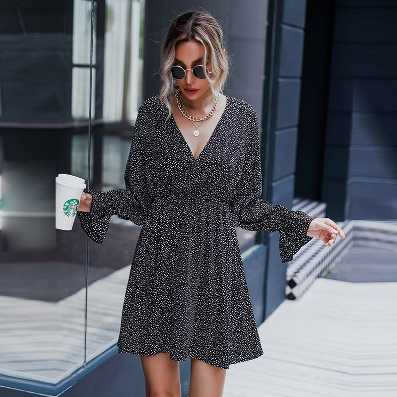 Fashion Flare Sleeve Casual Autumn Winter Slim Ruffles Dot Print Short Dress For Women 2020 New, Black
Fashion Flare Sleeve Casual Autumn Winter Slim Ruffles Dot Print Short Dress For Women 2020 New, Black