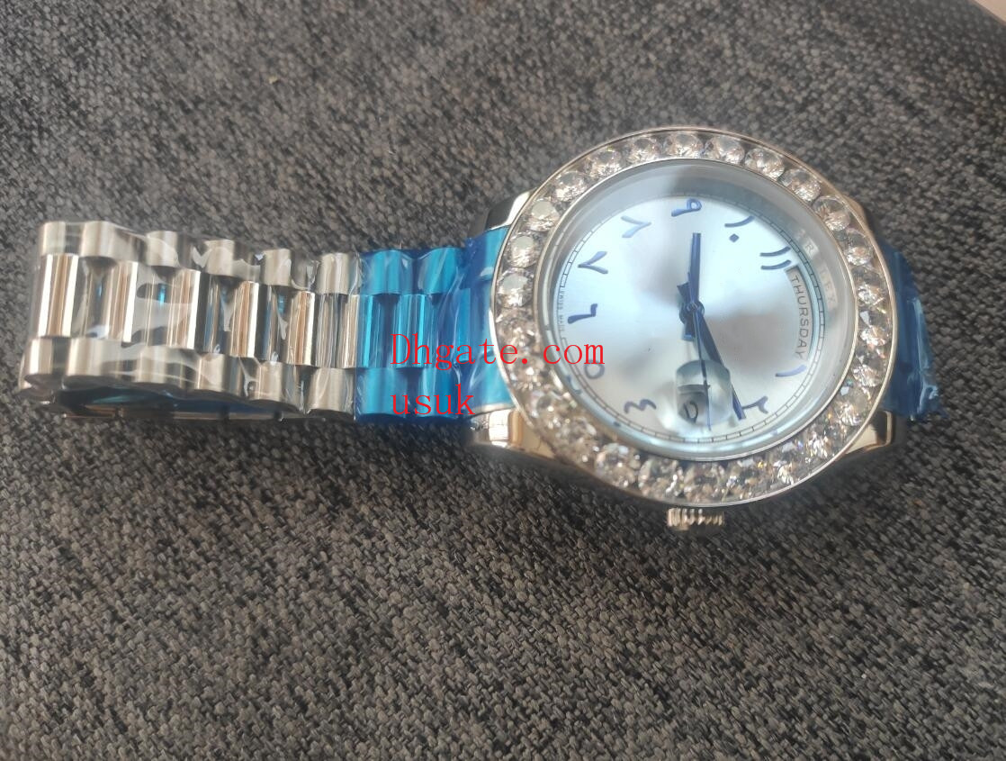 Mens Watches Roman Bigger Diamond Bezel Watch Ice Blue Arabic Rare Dial Chest 41mm Automatic Silver Stainless Steel Bracelet Fashion Wristwatch Real Photo
Mens Watches Roman Bigger Diamond Bezel Watch Ice Blue Arabic Rare Dial Chest 41mm Automatic Silver Stainless Steel Bracelet Fashion Wristwatch Real Photo